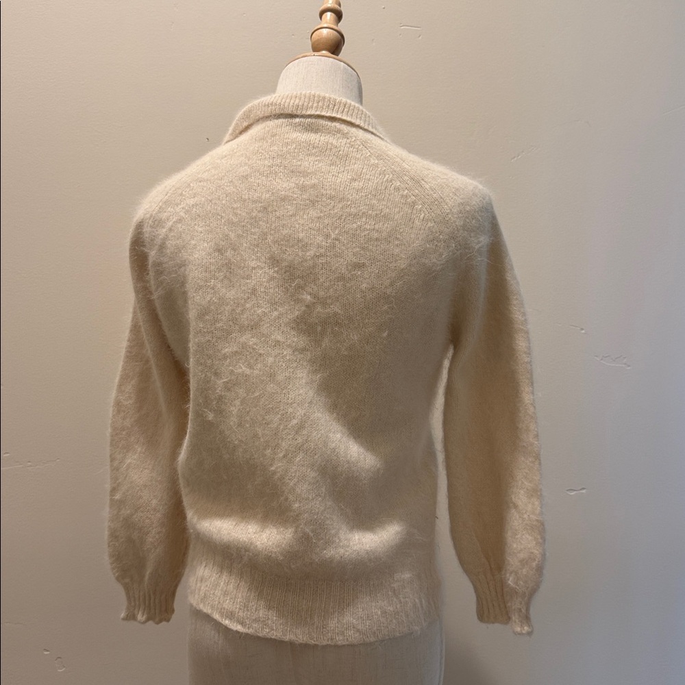 Vintage ivory French angora and lambswool button collared cardigan sweater - Picture 4 of 7